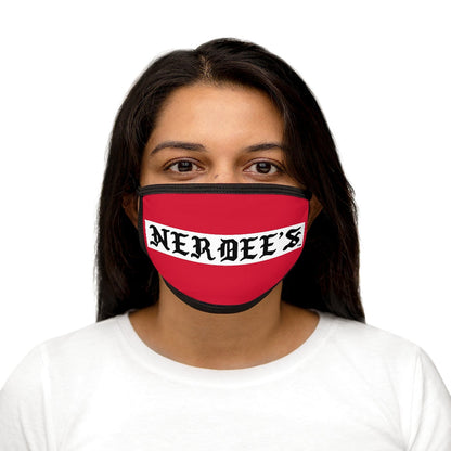 Nerdee's -  Old English White Banner - (WHT Design 01) - Mixed-Fabric Face Mask (Adult Large Fit) - Dark Red