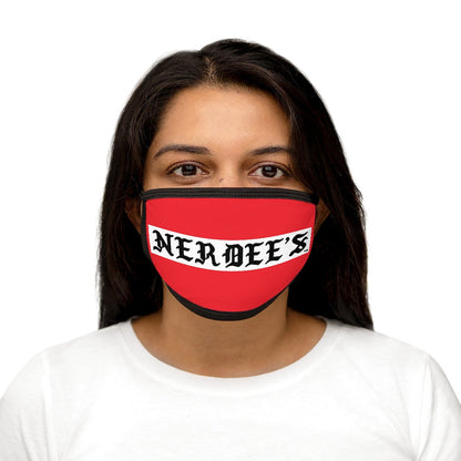Nerdee's -  Old English White Banner - (WHT Design 01) - Mixed-Fabric Face Mask (Adult Large Fit) - Red