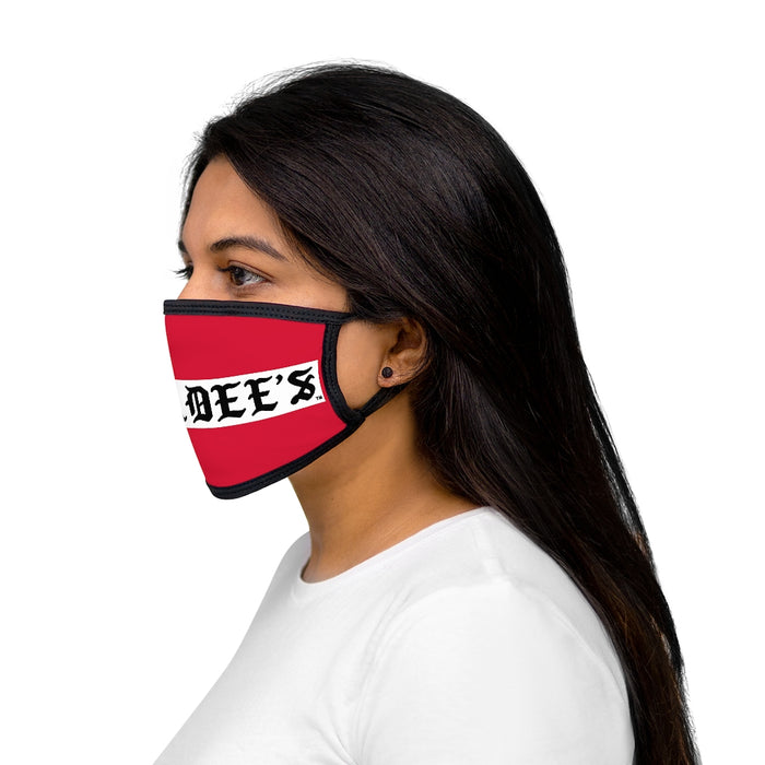Nerdee's -  Old English White Banner - (WHT Design 01) - Mixed-Fabric Face Mask (Adult Large Fit) - Dark Red