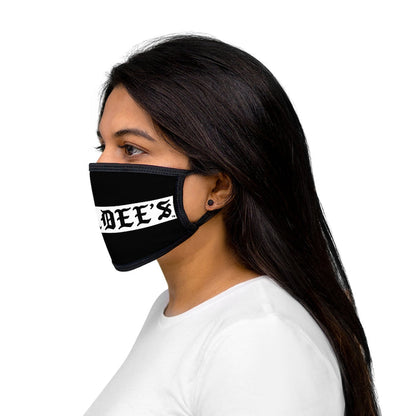 Nerdee's -  Old English White Banner - (WHT Design 01) - Mixed-Fabric Face Mask (Adult Large Fit) - Black