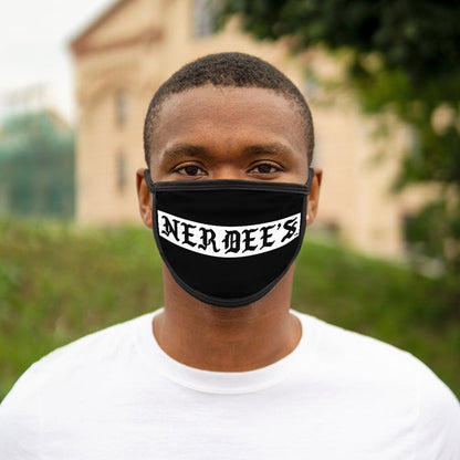 Nerdee's -  Old English White Banner - (WHT Design 01) - Mixed-Fabric Face Mask (Adult Large Fit) - Black