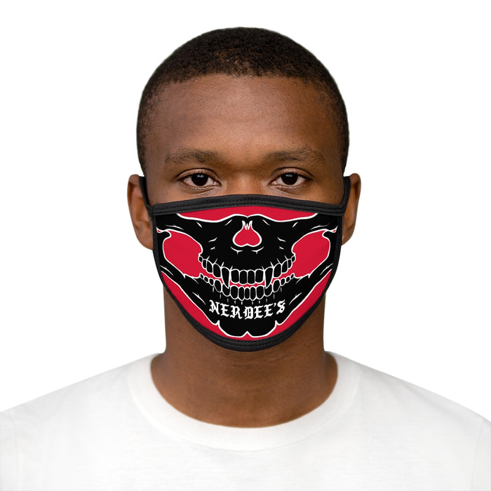 Nerdee's - "Skull Face" (BLK Design 02) - Mixed-Fabric Face Mask (Large/Adult Fit) - Dark Red