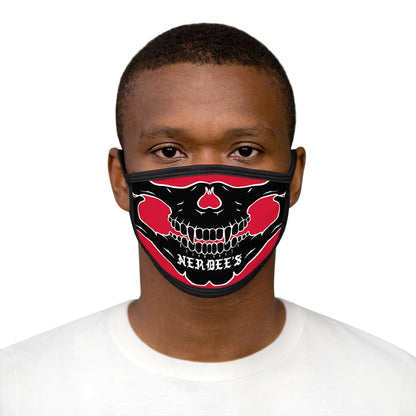 Nerdee's - "Skull Face" (BLK Design 02) - Mixed-Fabric Face Mask (Large/Adult Fit) - Dark Red