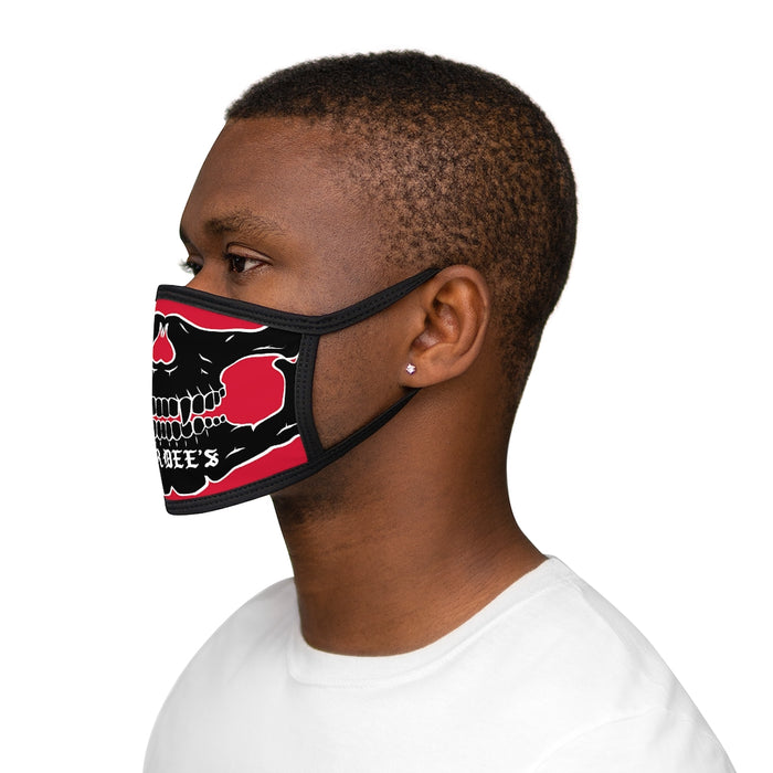 Nerdee's - "Skull Face" (BLK Design 02) - Mixed-Fabric Face Mask (Large/Adult Fit) - Dark Red