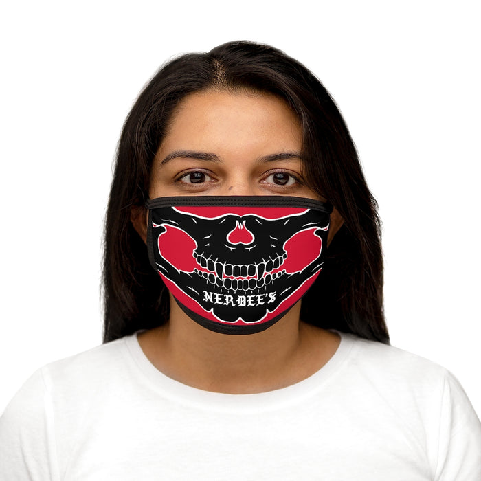 Nerdee's - "Skull Face" (BLK Design 02) - Mixed-Fabric Face Mask (Large/Adult Fit) - Dark Red