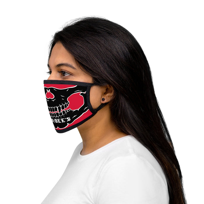 Nerdee's - "Skull Face" (BLK Design 02) - Mixed-Fabric Face Mask (Large/Adult Fit) - Dark Red