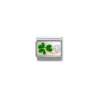 Nomination Classic 18K Gold Green Four Leaf Clover CZ Charm