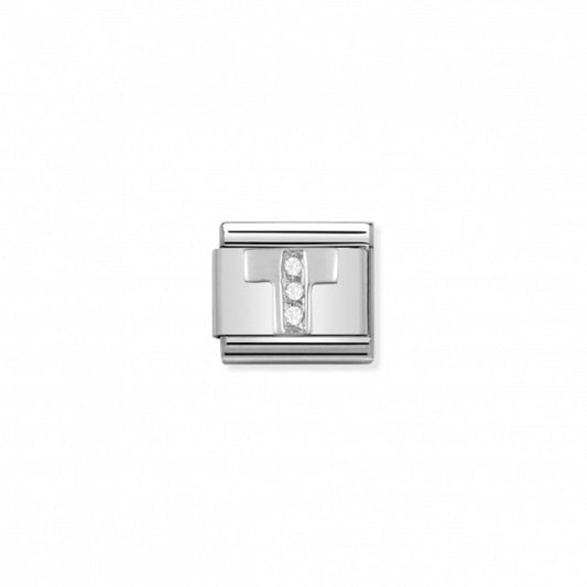 Nomination Classic Link Alphabet Silver and Cubic Zirconia Letter T Charm