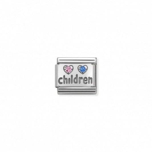 Nomination Classic Link Cubic Zirconia and Silver Pink and Blue Children Charm