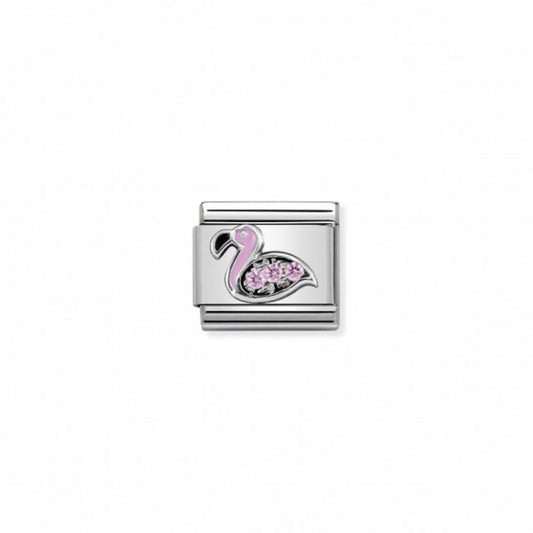 Nomination Classic Link Cubic Zirconia and Silver Pink Flamingo Charm