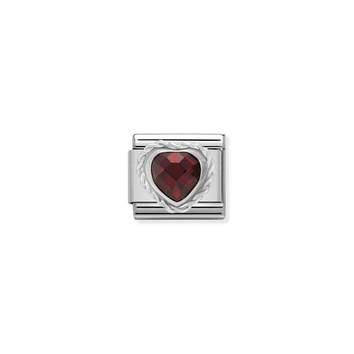 Nomination Classic Link Faceted Red Cubic Zirconia Heart With Twisted Silver Charm