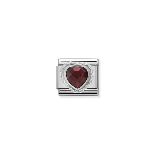 Nomination Classic Link Faceted Red Cubic Zirconia Heart With Twisted Silver Charm