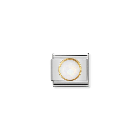 Nomination Classic Link Round Stones 18K Gold - White Opal
