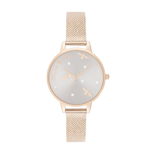 Olivia Burton Pearly Queen Pearl Detail Rose Gold Mesh Watch