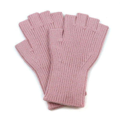 Pastel Pink Fine Rib Knit Recycled Polyester Blend Fingerless Gloves