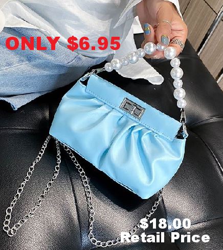 PB14 Light Blue Pearl Accent Shoulder Bag