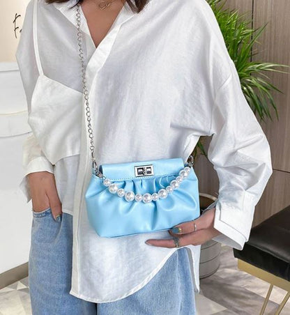 PB14 Light Blue Pearl Accent Shoulder Bag