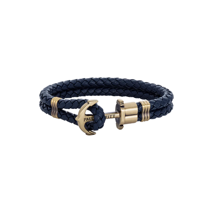 Phrep Armband Messing Leder Marineblau