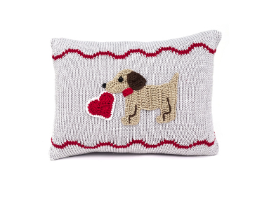 Pink Mini baby Puppy Pillow with Valentine's Heart, Handknit, Fair Trade