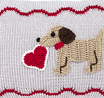 Pink Mini baby Puppy Pillow with Valentine's Heart, Handknit, Fair Trade