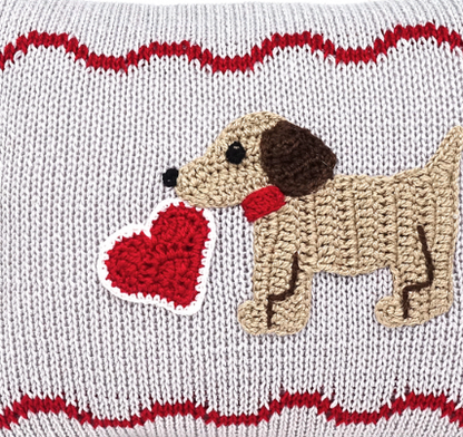 Pink Mini baby Puppy Pillow with Valentine's Heart, Handknit, Fair Trade