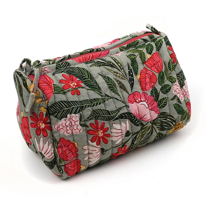 Pink & Sage Mix Tropical Quilted Toiletry/Make-Up Bag - Small