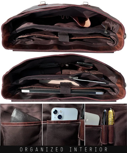 Predator 16" Leather Satchel Laptop Briefcase Bag (Walnut Brown)