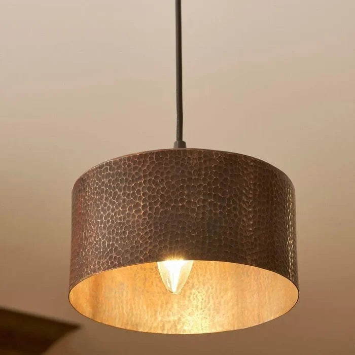 Premier Copper 8 in. Hammered Copper Round Cylinder Pendant Light (L900DB)