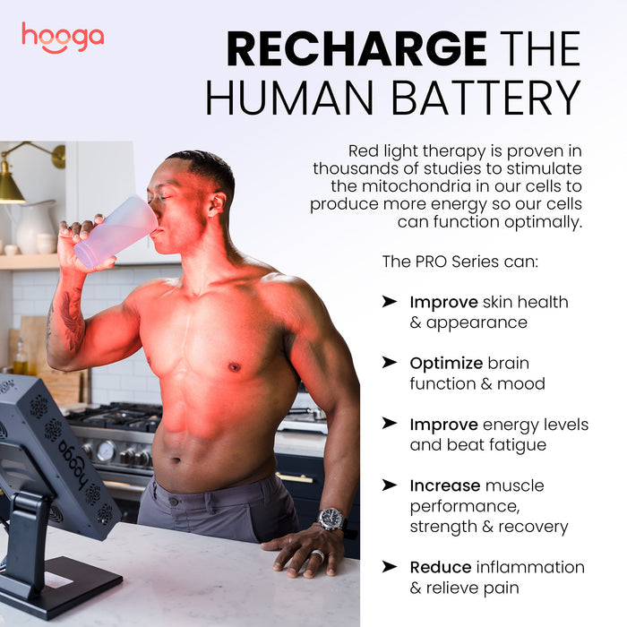 Hooga PRO300 red light therapy panel lifestyle use for relaxation