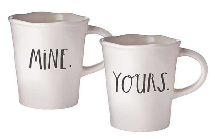 Rae Dunn Stem Print Cafe Mugs Mine/Yours - Set of 2
