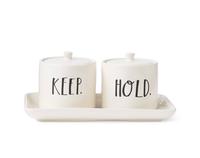 Rae Dunn Stem Print "Keep" and "Hold" Vanity Set