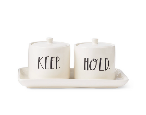 Rae Dunn Stem Print "Keep" and "Hold" Vanity Set