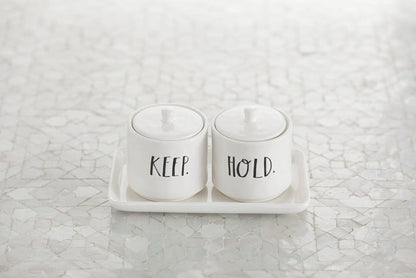 Rae Dunn Stem Print "Keep" and "Hold" Vanity Set