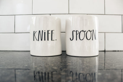 Rae Dunn Stem Print Spoon Holder tri-set utensil folder