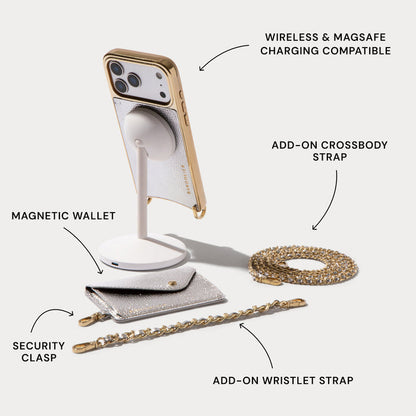 Rae Magnet Duet Crossbody Phone Case Pouch Set - Metallic Silver/Chrome Gold