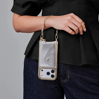 Rae Magnet Duet Crossbody Phone Case Pouch Set - Metallic Silver/Chrome Gold