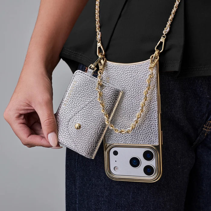 Rae Magnet Duet Crossbody Phone Case Pouch Set - Metallic Silver/Chrome Gold