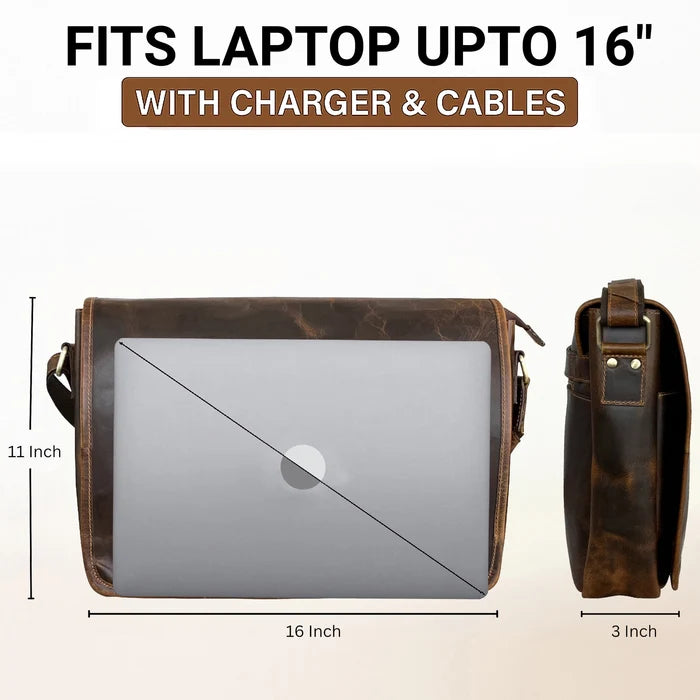 Ranger Buffalo Leather Crossbody Laptop Messenger Bag (Brown, 16 inch)