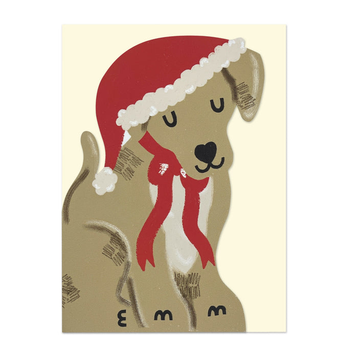 Raspberry Blossom Golden Christmas Puppy Greetings Card