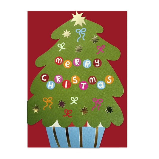 Raspberry Blossom Merry Christmas Tree Greetings Card