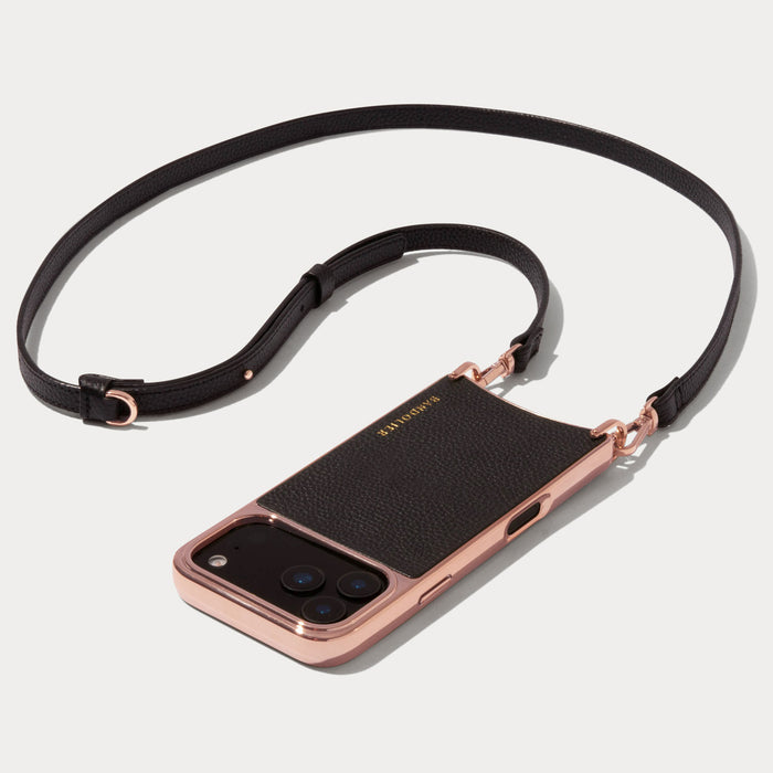 Rayna Chrome Crossbody Phone Case - Black/Chrome Rose Gold
