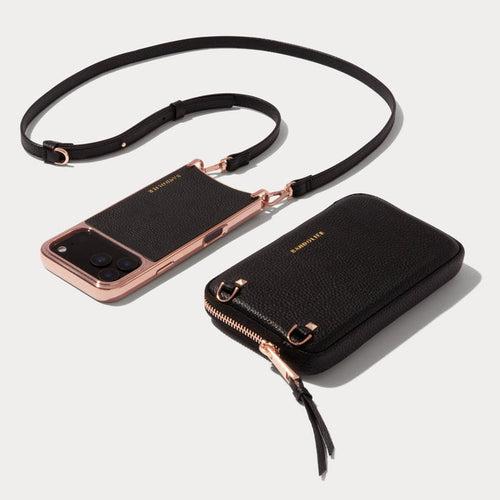 Rayna Chrome Pouch Set - Black/Chrome Rose Gold