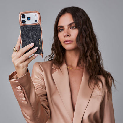 Rayna Chrome Pouch Set - Black/Chrome Rose Gold