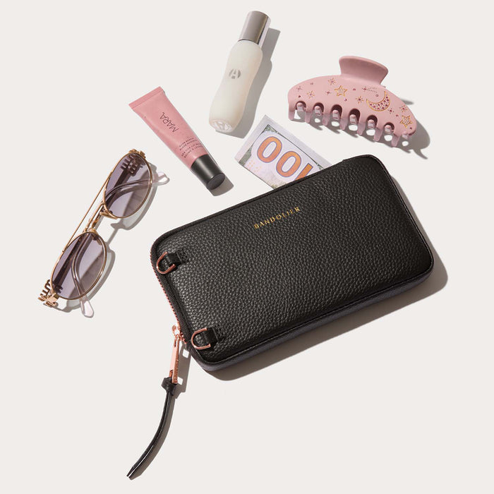 Rayna Chrome Pouch Set - Black/Chrome Rose Gold