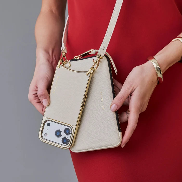Rayna Chrome Pouch Set - Ivory/Chrome Gold