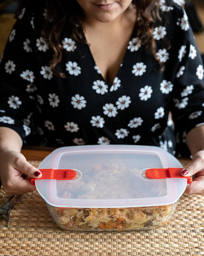 Rectangular glass dish with steam valve lid - Cook & Heat