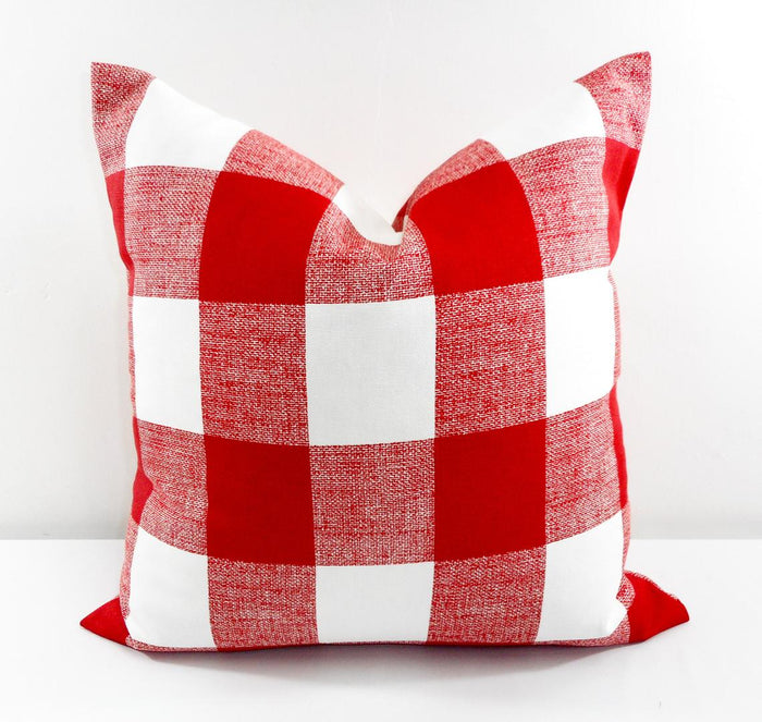 Red and White Buffalo Check Pillow Cover