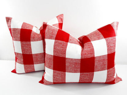 Red and White Buffalo Check Pillow Cover