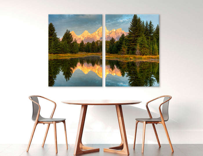 Reflection Of Mountain And Trees On Water Canvas Print #7569