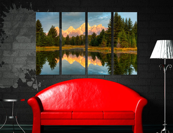 Reflection Of Mountain And Trees On Water Canvas Print #7569